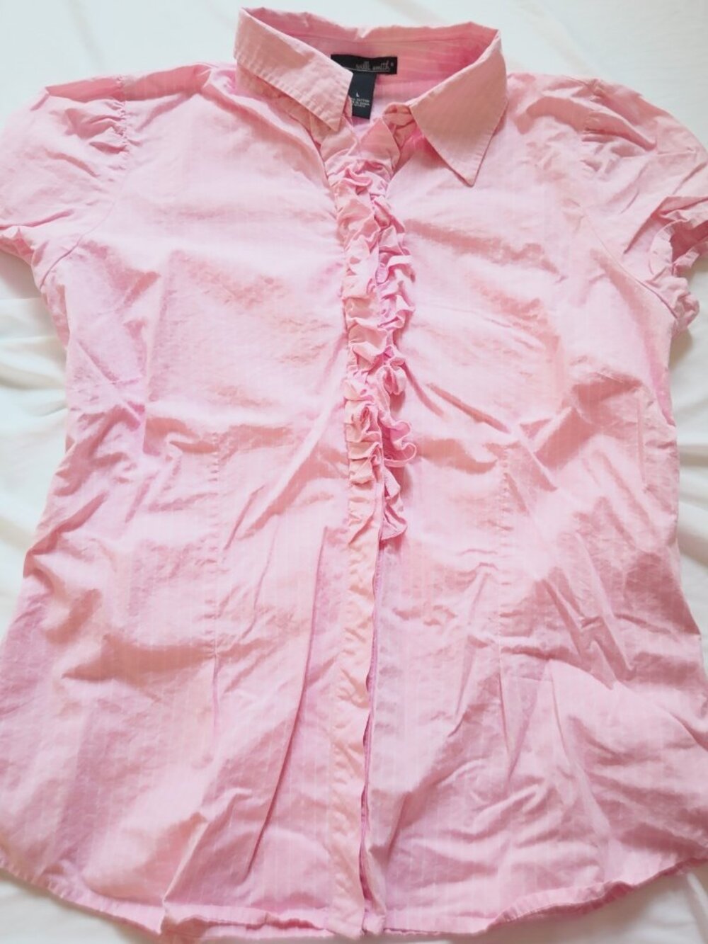 Y2K Blouse Ruffle Button Up Willi Smith Office Siren Pink Cotton Size Large